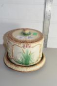 19TH CENTURY MOULDED CHEESE DISH DECORATED WITH BIRDS