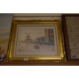 FRAMED PRINT "CLEY MILL" AFTER M BENSLEY IN ORNATE GILT FRAME, WIDTH APPROX 50CM