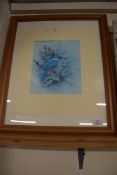 FRAMED BASIL EDE PICTURE OF A KINGFISHER, FRAME WIDTH APPROX 48CM
