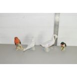 FOUR SMALL BIRD FIGURES BY NAO AND BESWICK AND GOEBEL