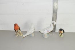 FOUR SMALL BIRD FIGURES BY NAO AND BESWICK AND GOEBEL