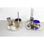 QTY OF SILVER PLATED WARES INCLUDING EGG CUPS, TRAYS ETC