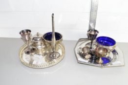 QTY OF SILVER PLATED WARES INCLUDING EGG CUPS, TRAYS ETC