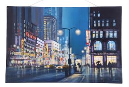 James Stewart (contemporary), Street scene (probably New York), acrylic on canvas, signed lower