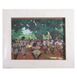 Contemporary unidentified artist, African dancers , Oil on board, unsigned , 18 x 23.5ins.