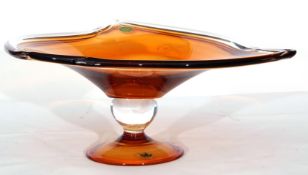 Swedish Art glass bowl with a shaped design and brown colour to centre, sticker for Costa Boda, 37cm