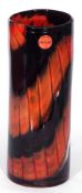 Costa Boda Swedish Art glass vase with a streaked black and red design, 31cm high