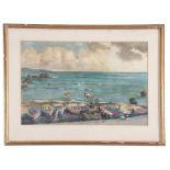 Hector Whistler, Fishing boats, Barbados , Gouache on paper, signed , 12 x 18.5ins.