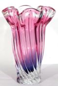 Purple coloured glass vase by Lindshammer, together with a further vase (2)