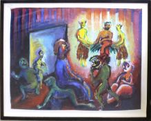 AR Jane Langley (20th century), "Visitation", oil on paper, signed and dated 1986 lower right, 53