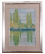 Piotr Kondrad, abstract verdant river landscape, Oil paste on paper, indistinctly signed, dated,