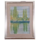 Piotr Kondrad, abstract verdant river landscape, Oil paste on paper, indistinctly signed, dated,