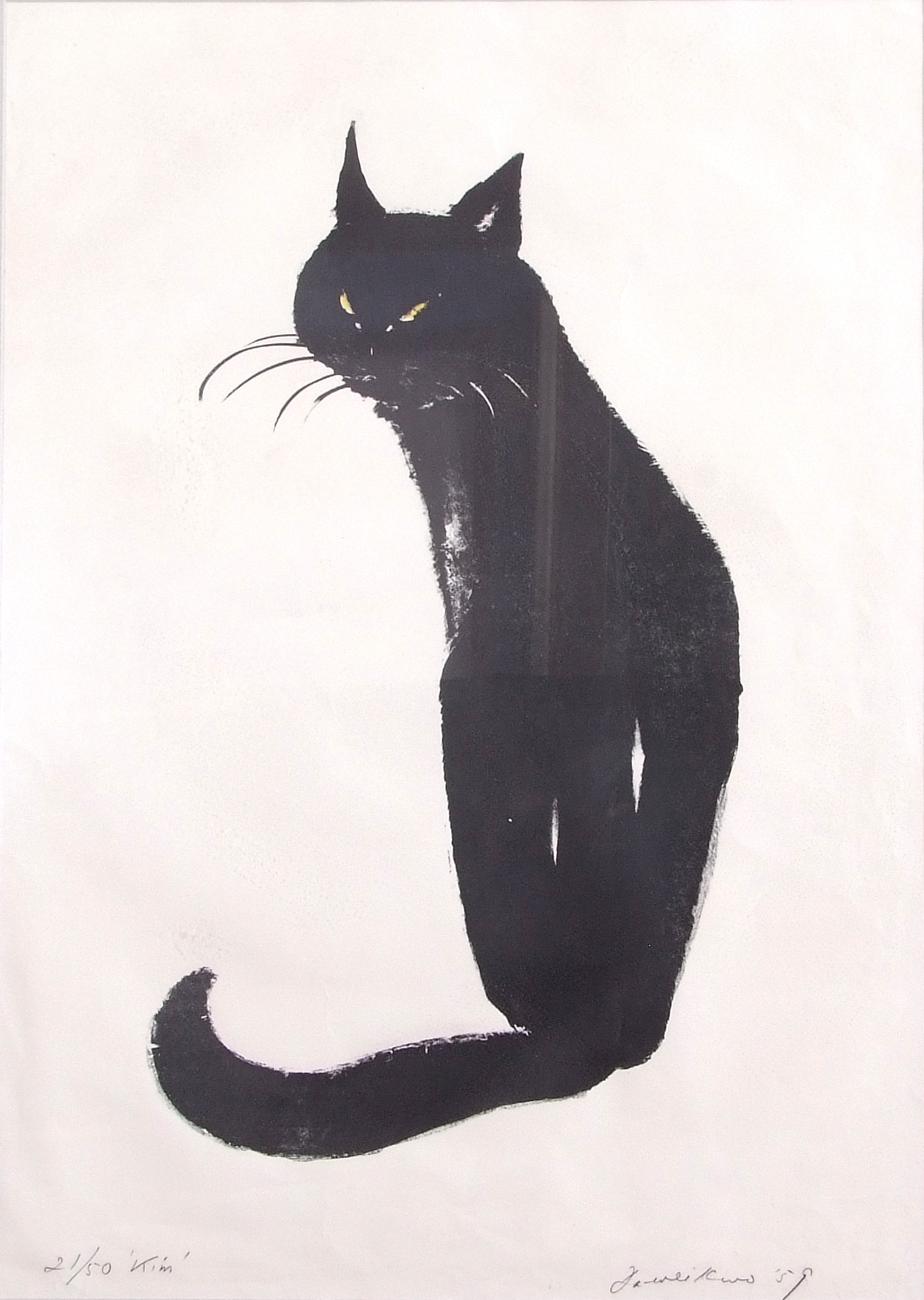 David Kwo Da-Wei, ‘Kim’ or ‘Kim the Cat’, Limited edition print, gallery label verso, Lithograph, - Image 2 of 2