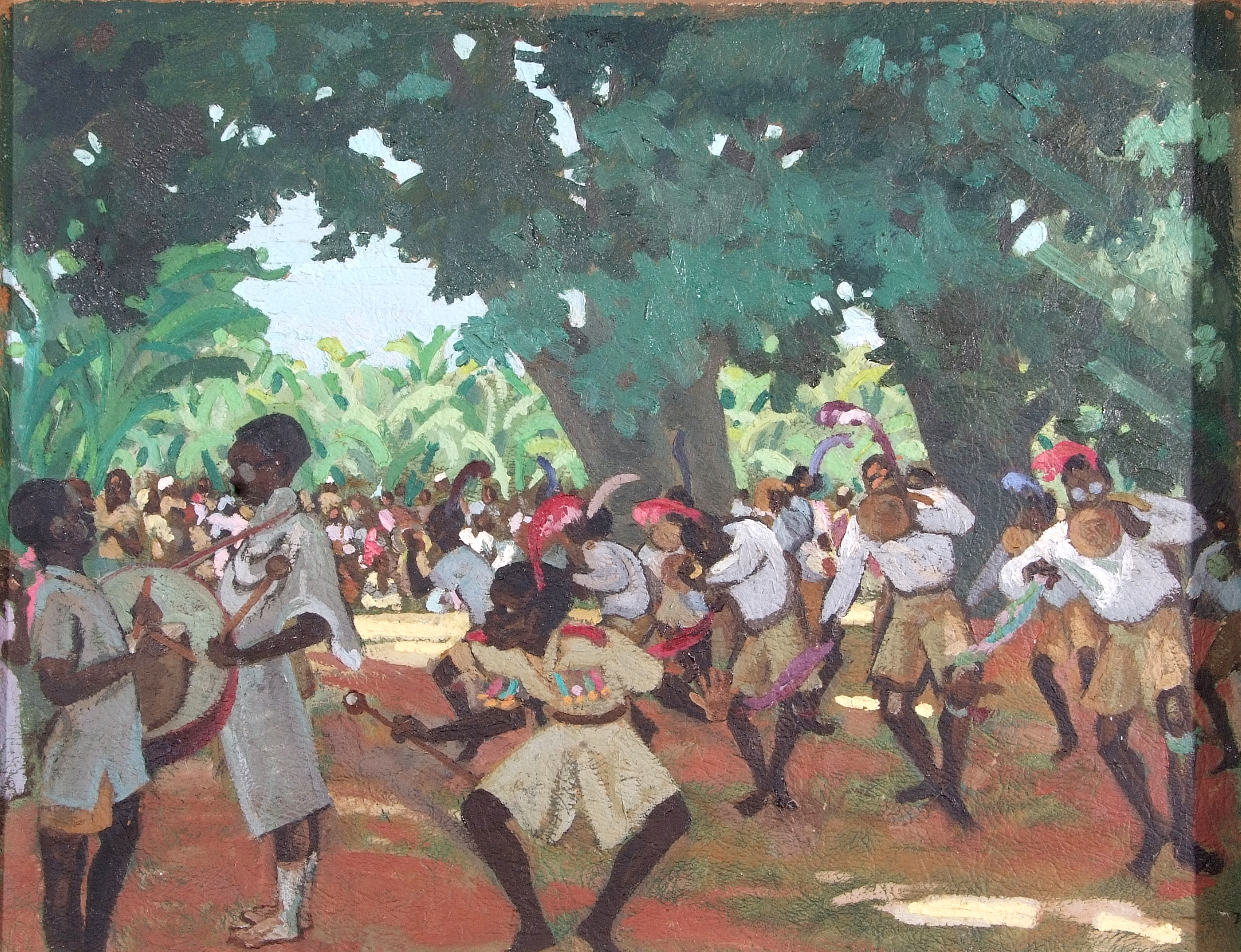 Contemporary unidentified artist, African dancers , Oil on board, unsigned , 18 x 23.5ins. - Image 2 of 2