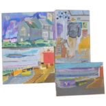 Derek Inwood, British, mid-late 20th century, five untitled landscape and interior scenes, Pastel on