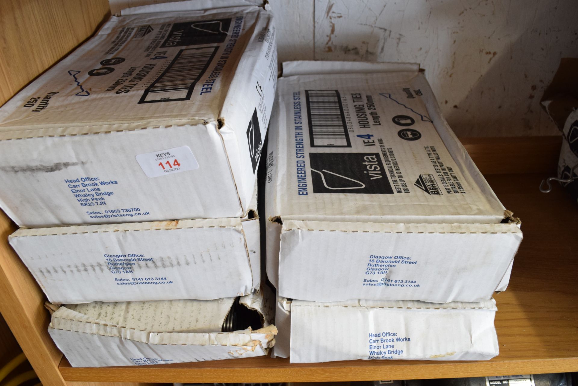 FIVE BOXES OF VISTA HOUSING BRICK TIES, LENGTH 250MM QTY 250 PER BOX