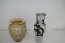CHINESE CRACKLE GLAZE VASE DECORATED WITH A DRAGON TOGETHER WITH ART GLASS VASE WITH GROUND PONTIL