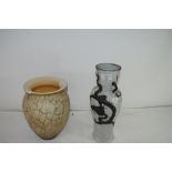 CHINESE CRACKLE GLAZE VASE DECORATED WITH A DRAGON TOGETHER WITH ART GLASS VASE WITH GROUND PONTIL
