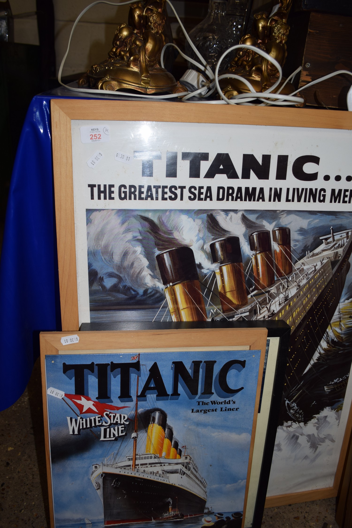 TITANIC INTEREST, A RANGE OF MODERN FRAMED PRINTS AND METAL WALL PLAQUE (4)