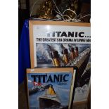 TITANIC INTEREST, A RANGE OF MODERN FRAMED PRINTS AND METAL WALL PLAQUE (4)