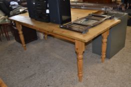 LARGE MODERN WAXED PINE KITCHEN TABLE, APPROX 204 X 86CM