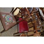 LARGE 19TH CENTURY MAHOGANY CARVER CHAIR WITH RED UPHOLSTERED SEAT, 94CM HIGH TOGETHER WITH A