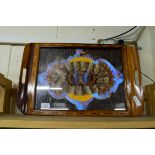 EARLY 20TH CENTURY SERVING TRAY INSET WITH BUTTERFLY WINGS