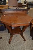 LATE VICTORIAN AMERICAN WALNUT OCTAGONAL TWO-TIER OCCASIONAL TABLE ON SWEPT LEGS, 70CM HIGH