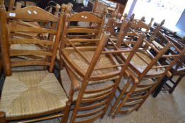 SET OF TEN MODERN RUSH SEAT LADDERBACK KITCHEN CHAIRS