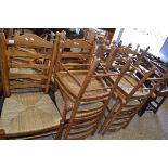 SET OF TEN MODERN RUSH SEAT LADDERBACK KITCHEN CHAIRS