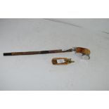 VINTAGE WHITE METAL MOUNTED LONG STEMMED TOBACCO PIPE TOGETHER WITH A SMALL COPPER AND BRASS