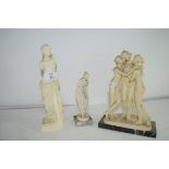 THREE SMALL COMPOSITION FIGURES OF CLASSICAL NUDE LADIES SET ON HARDSTONE BASES