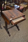 19TH CENTURY ROSEWOOD VENEERED FORMER SEWING TABLE WITH DROP LEAVES AND A SINGLE FRIEZE DRAWER