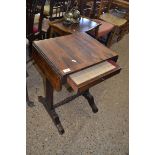 19TH CENTURY ROSEWOOD VENEERED FORMER SEWING TABLE WITH DROP LEAVES AND A SINGLE FRIEZE DRAWER