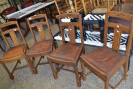 SET OF FOUR OAK LEATHER UPHOLSTERED DINING CHAIRS