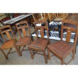 SET OF FOUR OAK LEATHER UPHOLSTERED DINING CHAIRS