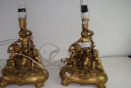 PAIR OF GILT PAINTED CHERUB DECORATED TABLE LAMPS