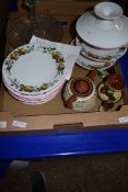 MIXED LOT: DEVON WARE TEA POT AND CANDLESTICKS TOGETHER WITH A QTY OF BROWN WESTHEAD & MOORE