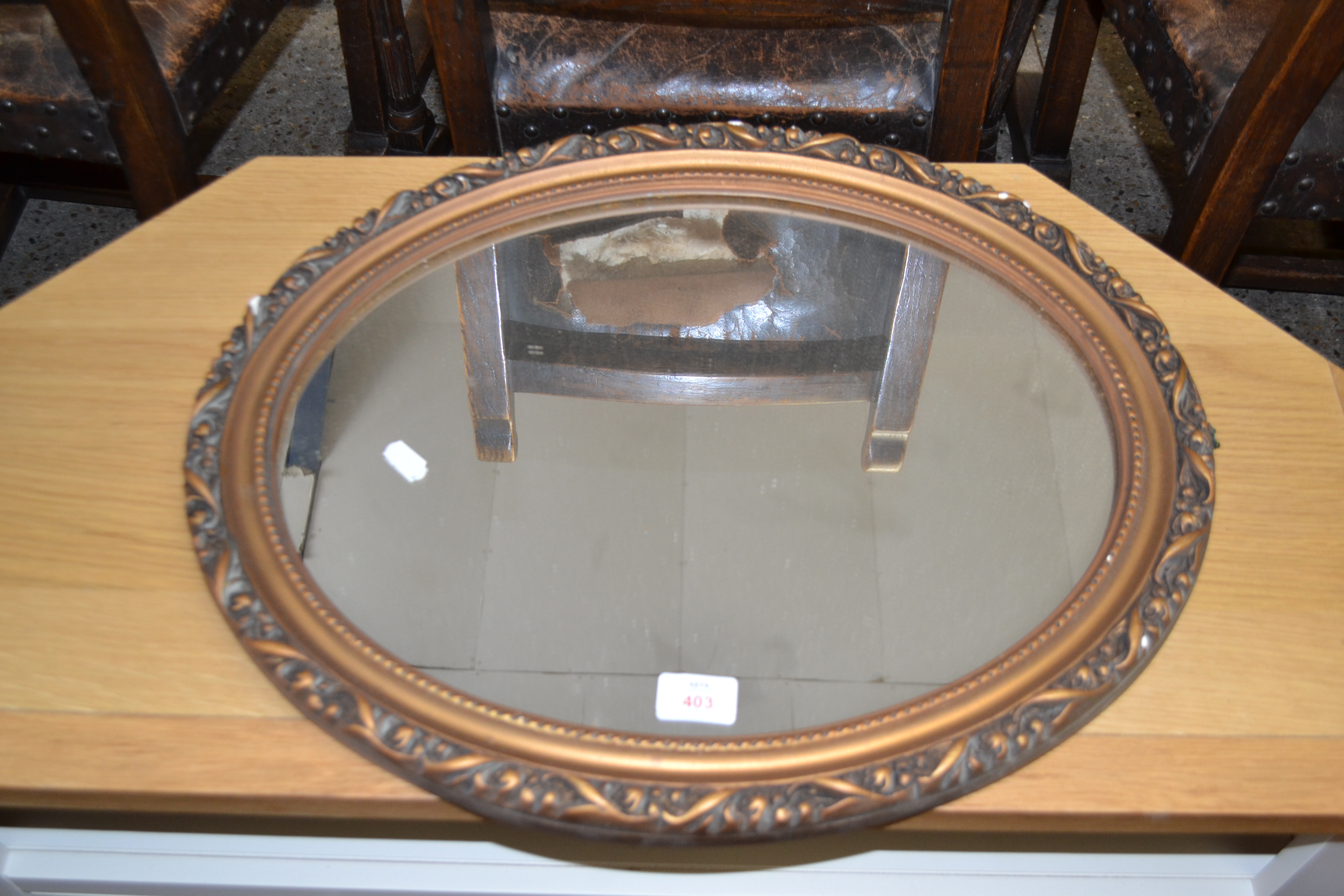 OVAL WALL MIRROR IN FLORAL DECORATED FRAME, 55CM HIGH
