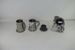 QTY OF DECORATIVE METAL TANKARDS ETC