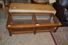 GLASS TOPPED COFFEE TABLE, APPROX 130 X 53CM