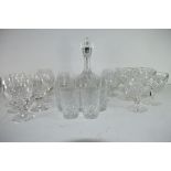 BOX OF VARIOUS CUT GLASS DRINKING GLASSES, ONION FORM DECANTER ETC