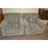 PAIR OF STRIPED UPHOLSTERED FIRESIDE CHAIRS, EACH WIDTH APPROX 80CM