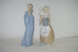 TWO NAO FIGURES, ONE OF A GIRL WITH LAMB, THE OTHER OF A GIRL PRAYING (2)