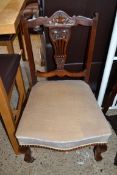 SMALL LATE 19TH CENTURY HALL CHAIR WITH MUSHROOM UPHOLSTERED SEAT AND CABRIOLE LEGS