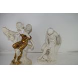 JOHN BELL PARIAN WARE FIGURE OF A SEATED SOLDIER TOGETHER WITH A FURTHER CONTEMPORARY FIGURE