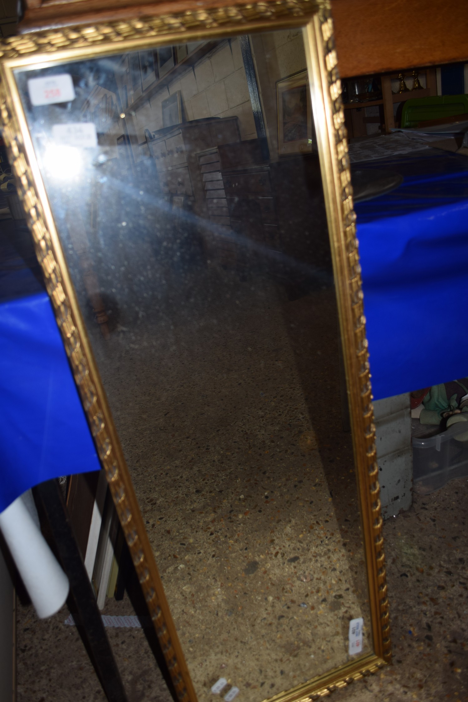 MODERN GILT FRAMED WALL MIRROR, APPROX 96 X 34CM