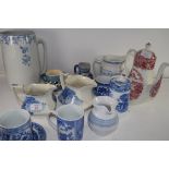 MIXED LOT: VARIOUS BLUE AND WHITE CHINA WARES, BARRETTS COFFEE POT ETC