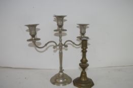 CANDELABRA AND SMALL COPPER CANDLESTICK