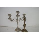 CANDELABRA AND SMALL COPPER CANDLESTICK